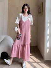 粉色のレイヤードデザインワンピース【カジュアル・ゆったりシルエット・夏用】（セットアップ対応）