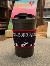 保温カバー付きニットコーヒーカップカバー【麻花編みデザイン・毛糸製】