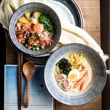 陶器製の日本風スープボウル【釉下彩・ラーメン用・家庭用】