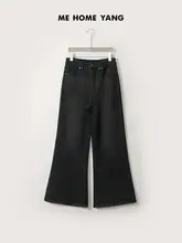 高ストレッチ厚手ブラックデニムパンツ【ハイウエスト・YKKジッパー・微フレア】