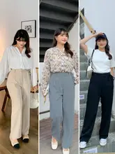 高腰リボン付きストレートパンツ【体型カバー・ゆったりシルエット・通勤用】（セットアップ対応）
