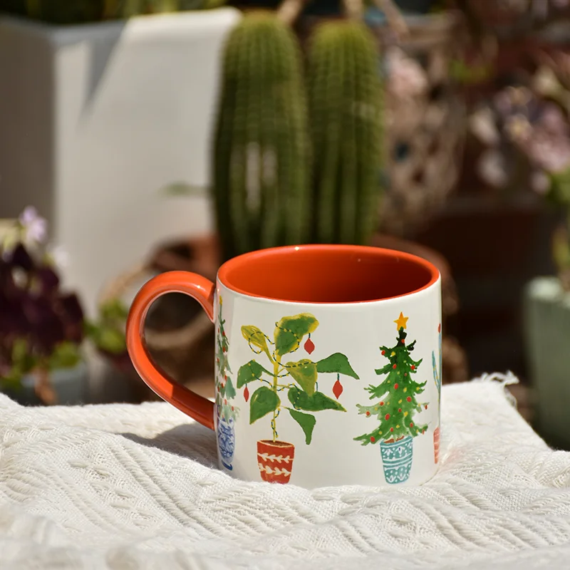 マグカップ セラミック 観葉植物モチーフ 爽やか ナチュラル おしゃれ 日常使い カフェタイム「PiaJi」