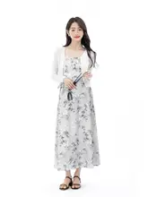 2点セット キャミワンピース ショート丈トップス レディース 花柄 着痩せ きれいめ 上品 夏「XinmonLee」