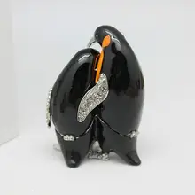 エナメル工芸の合金製ペンギン装飾ボックス【クリエイティブなカップル向け・デスク用インテリア】