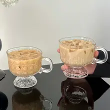 美しい宝石模様の取っ手付きガラスカップ【アイスアメリカーノ・コールドブリュー・飲料用】
