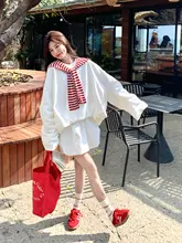 スウェット ショートパンツ レディース ホワイト ボーダー ケープデザイン petite カジュアル 秋 2点セット