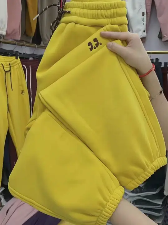 カラフルな加絨素材 レディースハイウエスト九分丈パンツ【温かく快適・リブ付き】