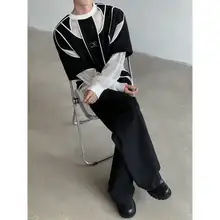 秋季デザインのユニークなクロス構造メッシュトップス【男女兼用・アシンメトリー・レイヤードスタイル】（セットアップ対応）