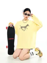 アメリカンビンテージ風 ホットドッグプリント 長袖Tシャツ【レディース・春用・ゆったりシルエット】