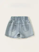 夏用ガールズショートパンツ【デニム・ドット柄・リボン付き・カジュアル】（セットアップ対応）