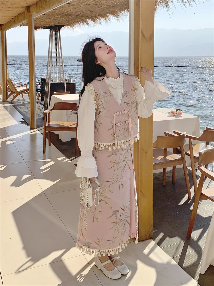 新中式風流れるフリンジのベストとスカート：春のコーディネートに最適な大人のデザインセット