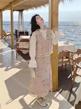 新中式風流れるフリンジのベストとスカート【秋春用・大人のデザイン・女性用】（セットアップ対応）