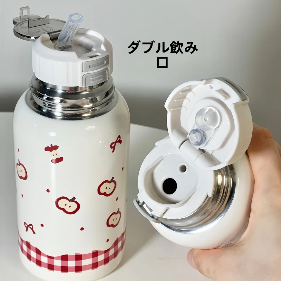 スタイリッシュな女性用水筒【高級ステンレス製・吸管付き・保温機能・持ち運び便利】
