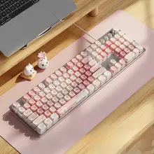 EWEADN 可愛い猫デザインのメカニカルキーボード【ピンク・有線・無線対応・デスクワーク用】