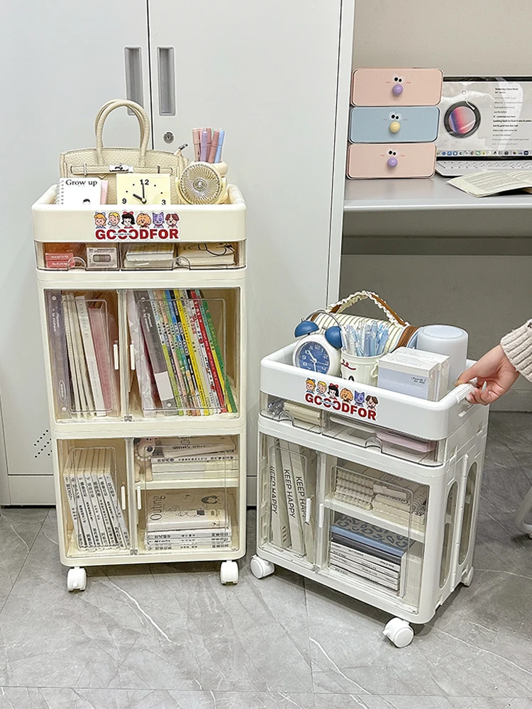 家庭用絵本ラック：移動式で柔軟な収納を実現するクリーム風書棚
