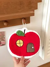かわいいリンゴデザインのフック付きコーラルフリースハンドタオル