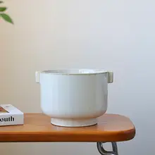 北欧風 シンプルでレトロなデザインの陶器プランター【観葉植物用・デスクトップ装飾】（セットアップ対応）