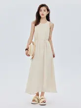 シャンパンカラーのシフォンドレス【バインダー付き・バックストラップ・ウエストマーク・エレガントデザイン】