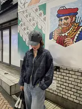 トレンド感溢れる透け感のあるチェック柄防寒ウェア【ネイビーカラー・軽量・快適】（セットアップ対応）