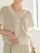 和紙風ニットベスト【さわやかなVネック・無地・金属ボタン付き・ノースリーブ】