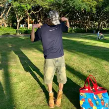 デザイン性に優れた黄泥染めウォッシュ加工デニムショートパンツ【メンズ・カジュアル・ワイドレッグ】