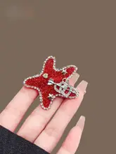 赤い海星デザインのヘアクリップ【サイドクリップ・上品なスタイル・髪の流れを整える】