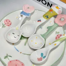 かわいい手描き陶器製スプーン【子供用・カートゥーンデザイン・家庭用】