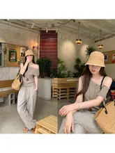 感あふれるストライプデザインのワイドパンツ【浅灰色・夏用・通勤・カジュアル】