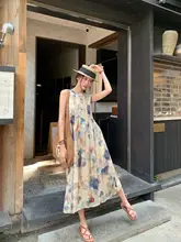 水墨風 無地ノースリーブワンピース【リゾートスタイル・スリムシルエット】