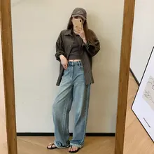 清涼感あふれる水洗い天絲コットンデニムパンツ【ストレート・ワイドレッグ・女性用】