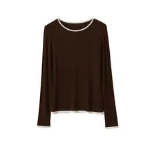 高級天竺タッチのブロックカラーLong Tシャツ【高弾力・ラウンドネック・ニット】（セットアップ対応）