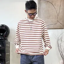 ストライプ柄のルーズフィット長袖Tシャツ【カジュアル・男女兼用】（セットアップ対応）
