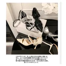 尖ったトゥのハイヒールサンダル【編みひもデザイン・セクシー・ブラック】