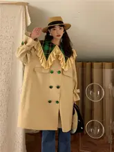 春季復古風フレンチスタイルのレース襟ダブルボタントレンチコート【中長丈・女性用】