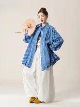 タータンチェックの優雅なロングシャツ【春用・ブルー系】