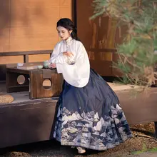 明制スタイルの大袖シャツ【女性用・縦襟・カジュアル】と馬面スカート（セットアップ対応）