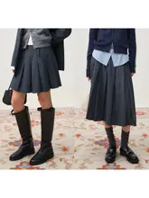 学院風ウール混紡プリーツスカート【ハイウエスト・ひざ下丈】