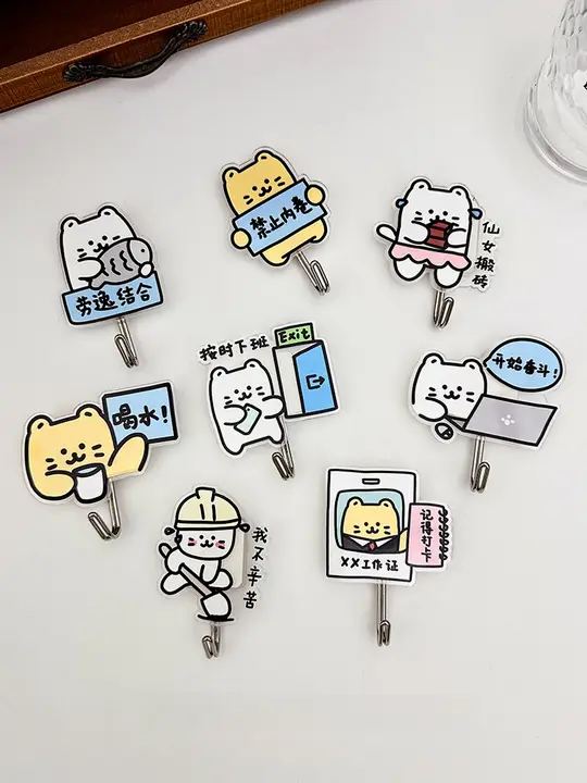 可愛いフック 穴あけ不要 強力粘着キッチンスプーンとヘラ用フック【ユニークで面白いデザイン】