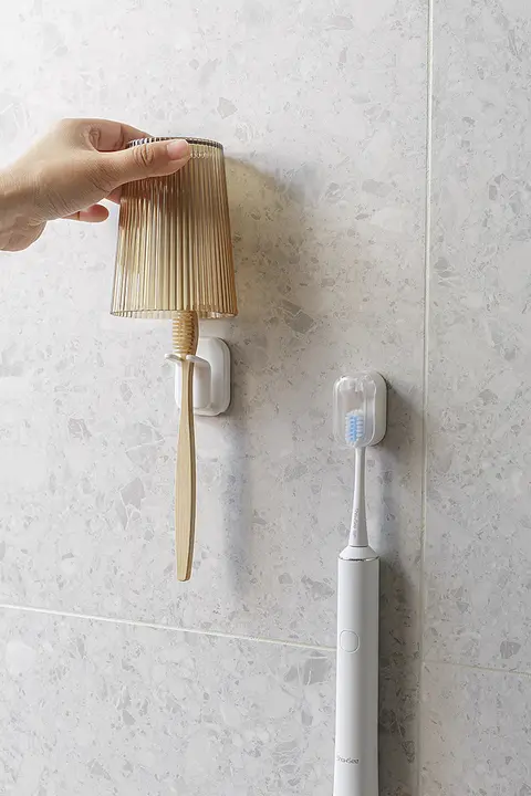 壁掛け電動歯ブラシスタンド【フタ付き・高級歯磨きカップホルダー】