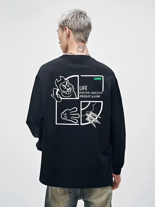 カートゥーンデザイン メンズ長袖Tシャツ【コットン・秋用・インナー】