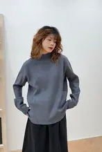 秋冬用 やわらかニットハイネックセーター【ルーズフィット・リブ編み・ベーシックデザイン】