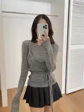 秋のトレンド！絶妙なレイヤードデザインのニットタンクトップ【極上の柔らかさ・女性用】（  セットアップ対応）
