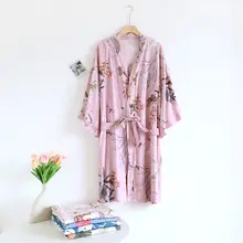 夏用 綿シルク 和風ルームガウン【薄手・高級感・ゆったり・プリント柄】