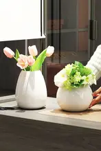 モダンデザインの陶器製花瓶【水耕栽培用・丸型・リリーデザイン】