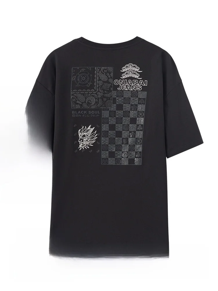 暗光和藝スタイル 日式落肩Tシャツ：男性用の柔らかさと通気性を実現