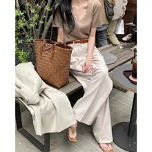 レトロ編みハンドバッグ【手提げ・シングルショルダー・夏用ビーチバッグ】