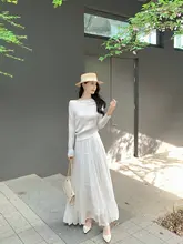 柔らかな光沢のあるチュールスカート【ホワイト・ウエスト絞り・夏用・気質の良いデザイン】