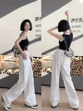 高身長向け綿100%ホワイトカジュアルパンツ【春夏用・水洗い・ドローストリング】