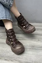 本革製 編み込みローマ風 ビンテージスタイル 厚底マーチンブーツ【リファインドデザイン・後ろジッパー・女性用】