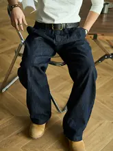 アメリカンレトロデザインのラセールデニムワイドパンツ【ストレート・ルーズフィット】（セットアップ対応）